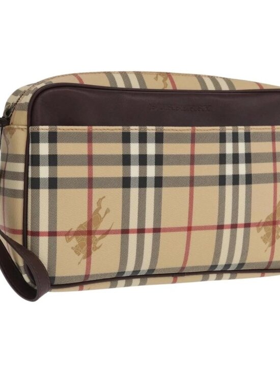 Burberry Handbags - BURBERRY Nova Check Clutch Bag PVC Leather Beige Auth BA10320M